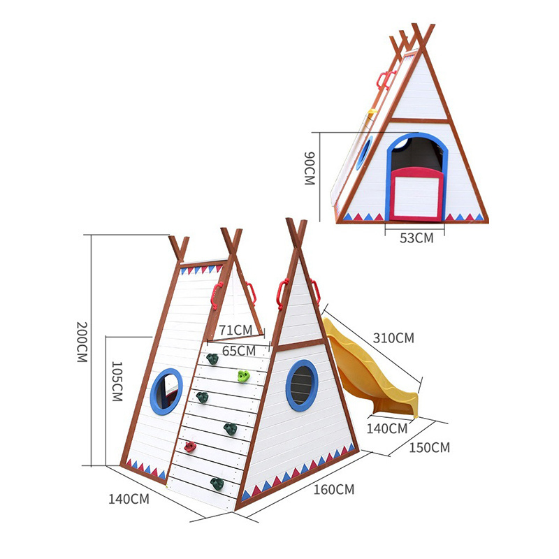 Custom Backyard Outdoor Wood Playground Kids Cubby House Climbing Wooden Playhouses With Slide