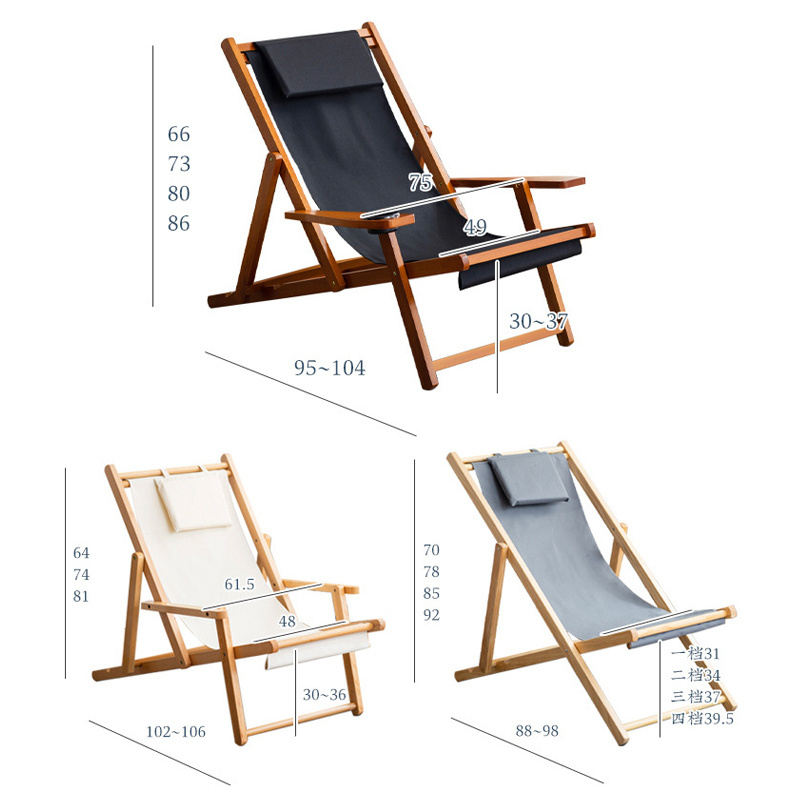 Wooden Deck Chair Adjustable Folding Beach Chair Custom Foldable Beach Outdoor Recliner Sun Lounge Chair