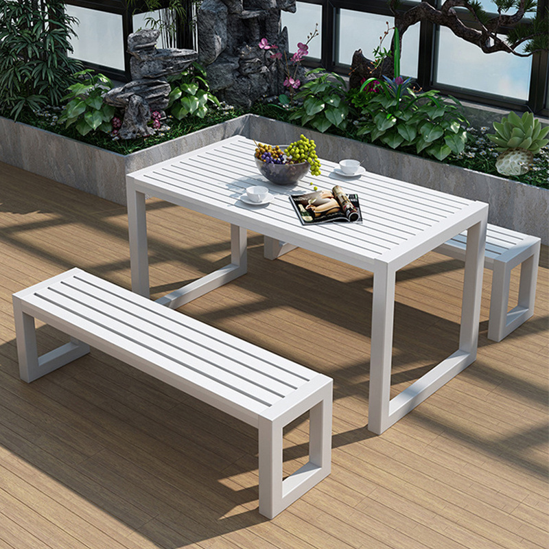 Outdoor dining table park plastic wood table and chair patio bench garden balcony popular design table and chair sets