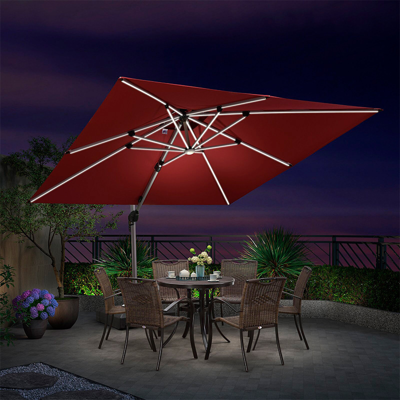 Wholesale cantilever umbrella solar umbrella & base LED light parasols patio garden outdoor furniture umbrellas nature