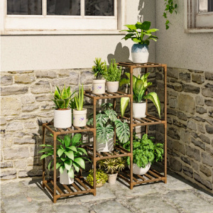 Wood Plant Stand Indoor Outdoor Tiered Shelf for Multiple Plants 3 Tiers 7 Potted Ladder Plant Holder