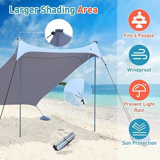 outdoor sunshade Beach Tents Pop Up 6 Person UPF50+, Popup Canopy Shade Camping Sun Shelter Portable with Carrying Bag