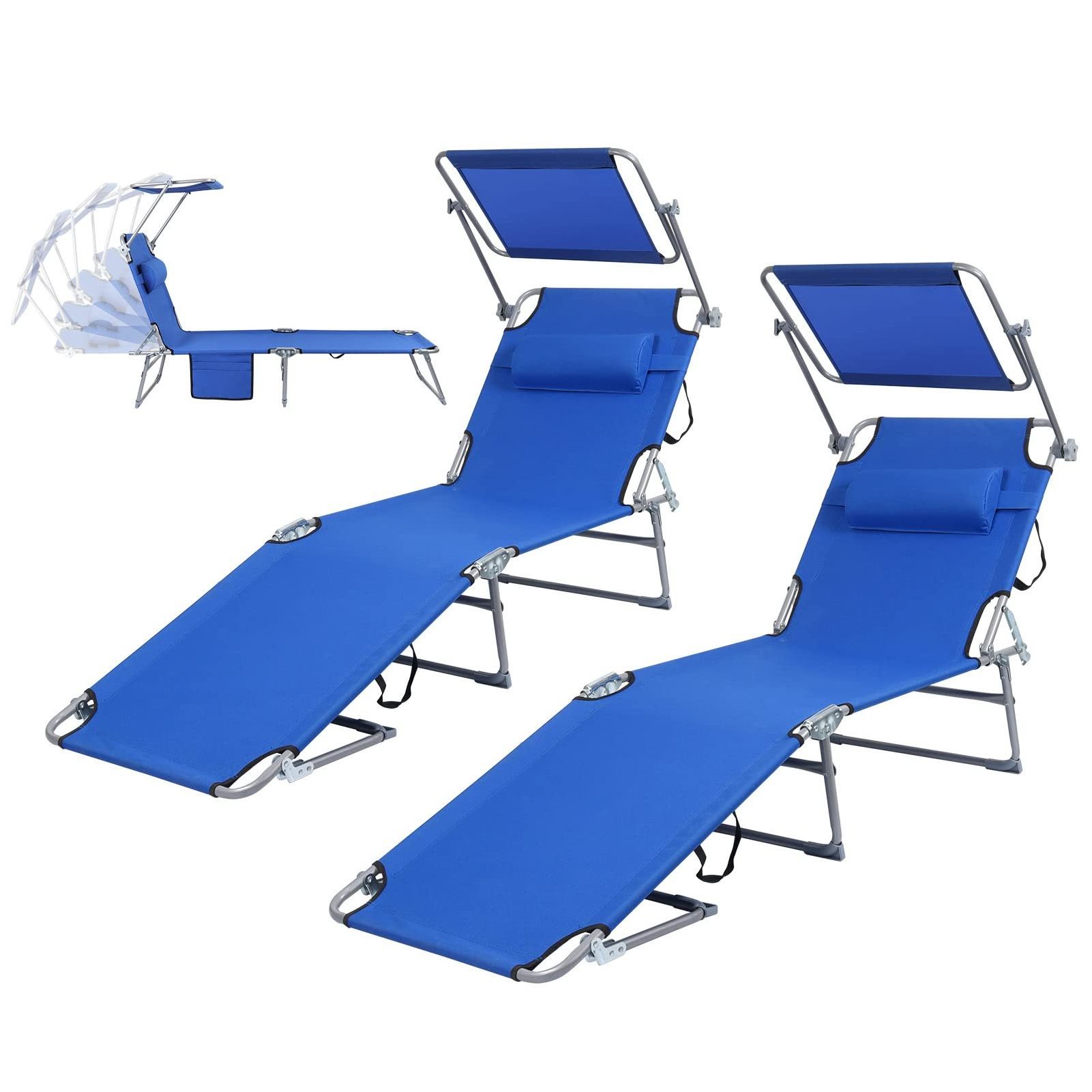 360 Rotatable Canopy Shade Outdoor Folding Chaise Lounge Beach Lounge Chairs Portable Lightweight Sun Lounger