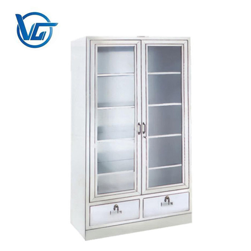 Glass door stainless steel medical medicine cabinet