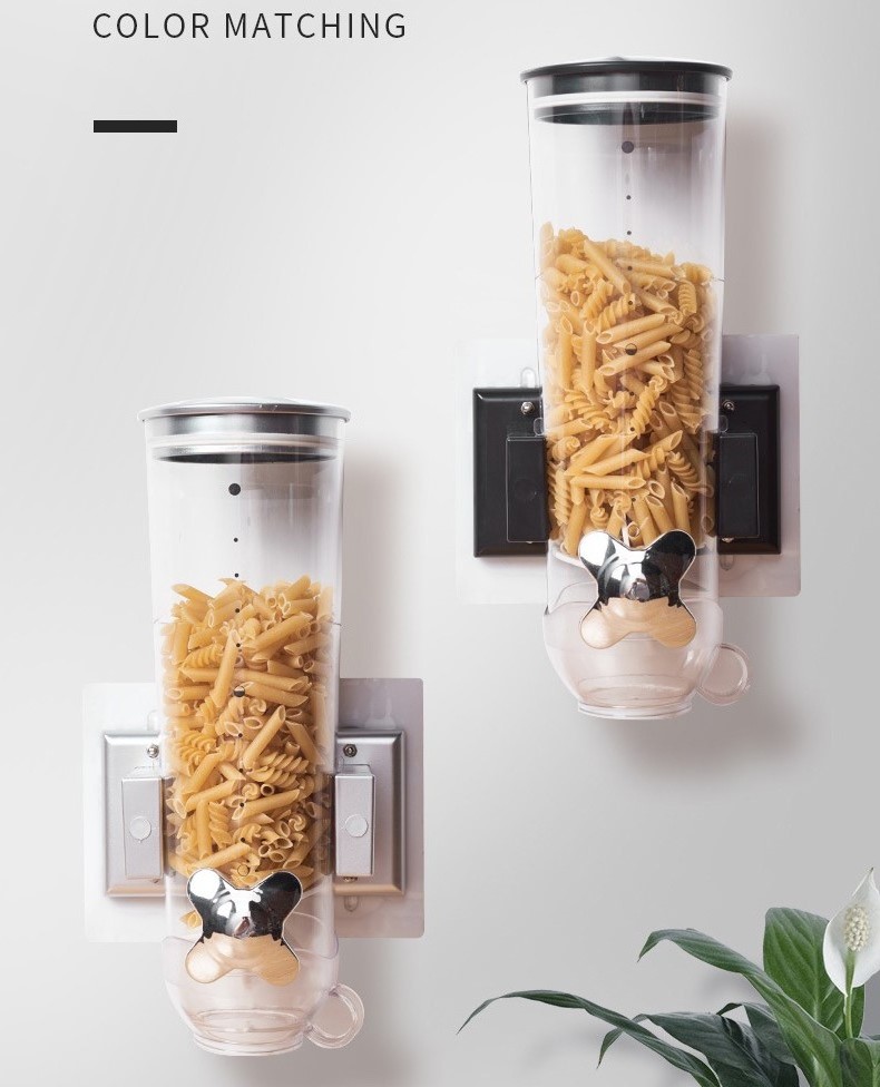 Dry food plastic dispenser cereal dispenser food storage double container Wall-mounted grain dispenser for cereal