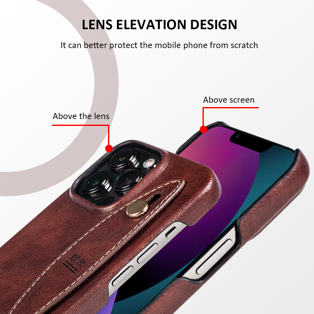 For Iphone 13 Pro Case With Finger Grip Band Pu Leather Phone Cover With Holder Stand  For Iphone 14