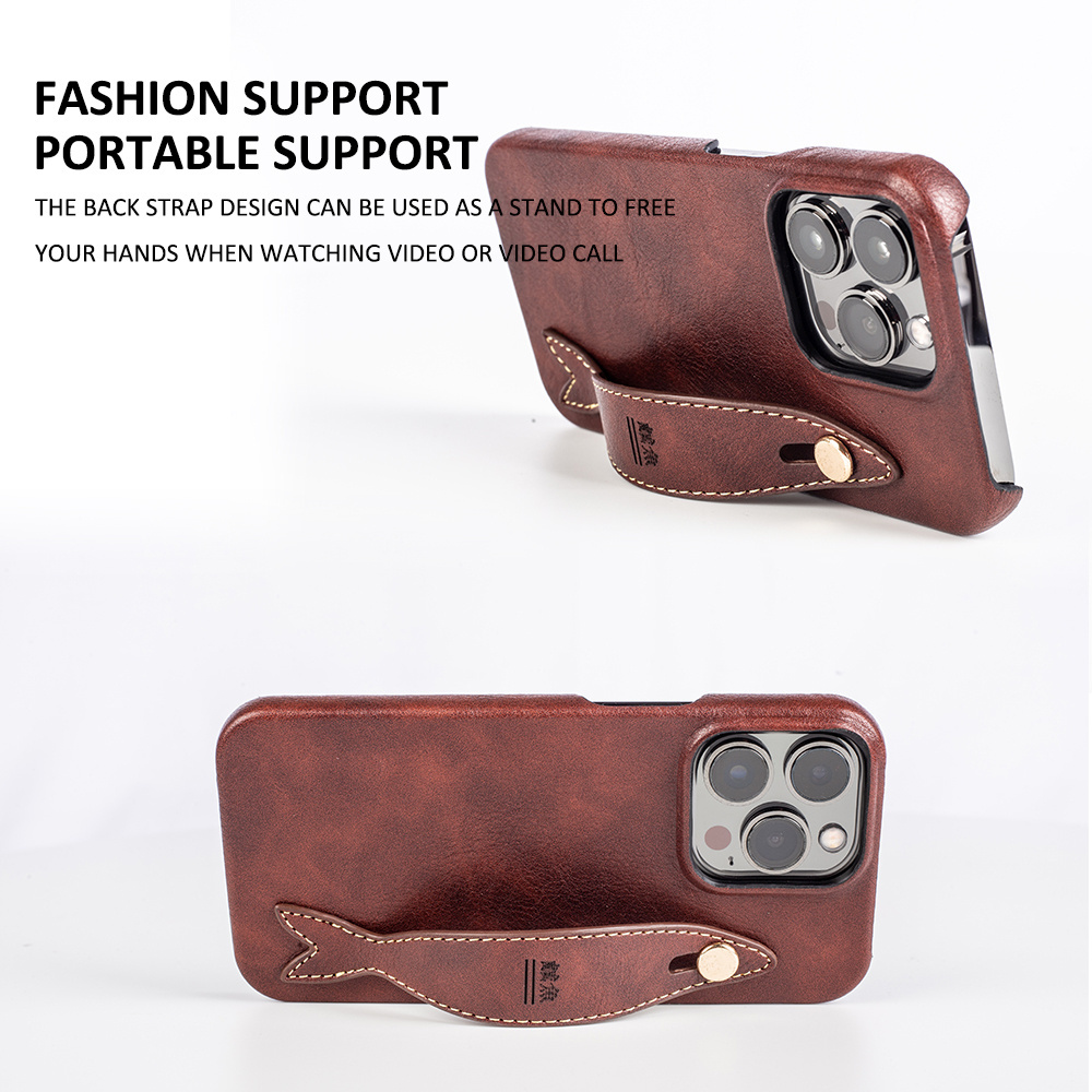 For Iphone 13 Pro Case With Finger Grip Band Pu Leather Phone Cover With Holder Stand  For Iphone 14