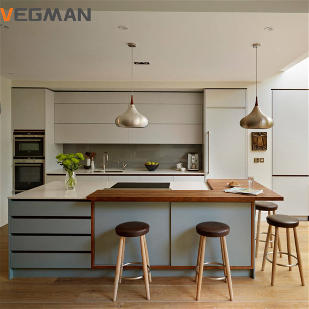 high end villa modern kitchen light grey i shaped smart lacquer kitchen cabinet with island