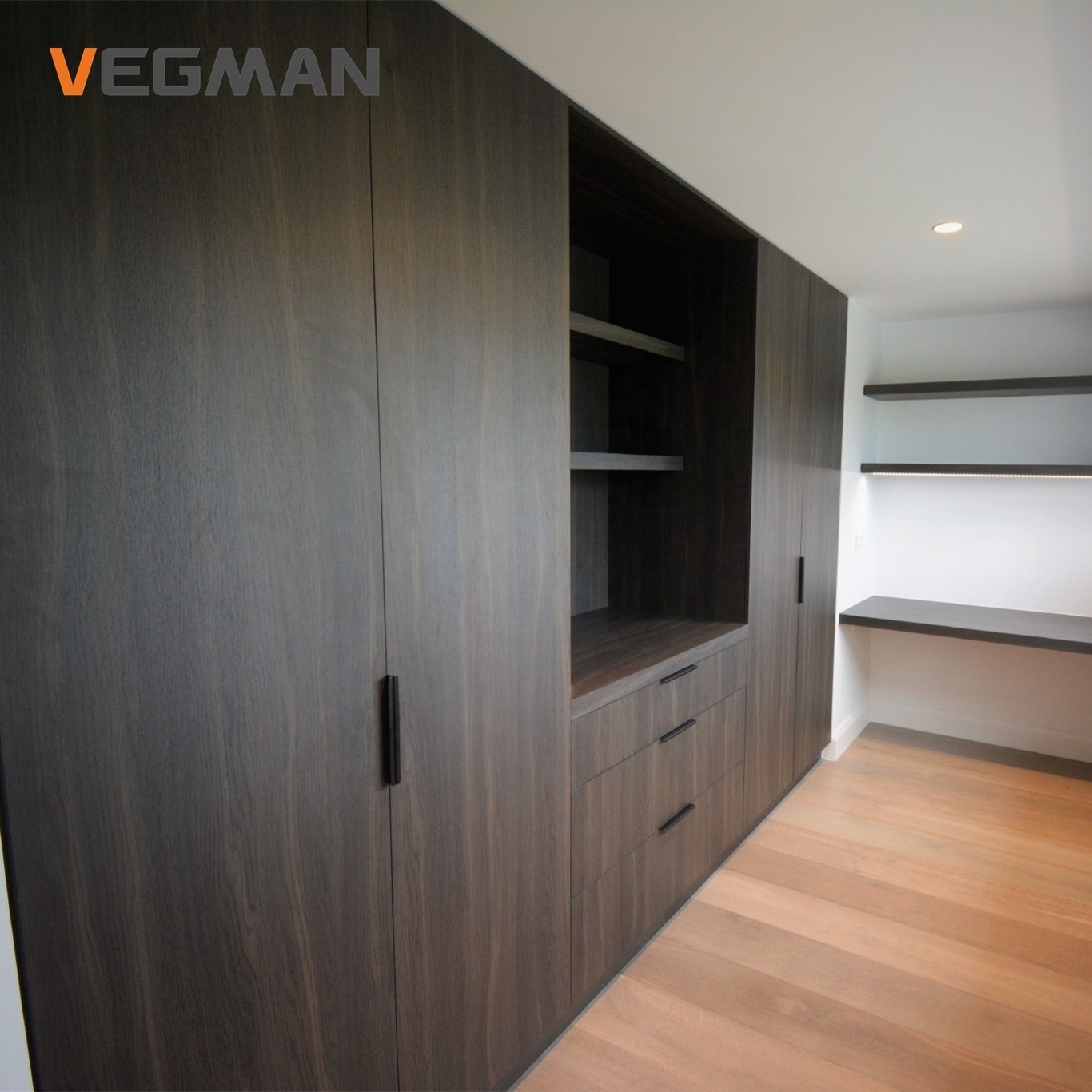 modern style walnut wooden timber color walk in closet