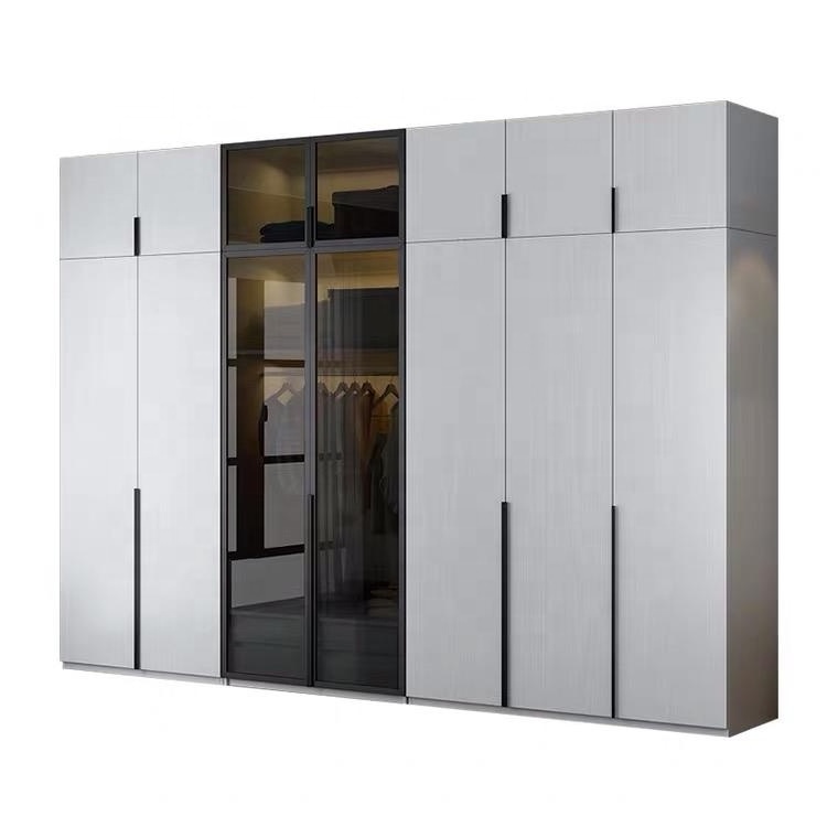 Custom Hotel Furniture Modern Prefab Closets Glass Door Particleboard Wooden Wardrobe