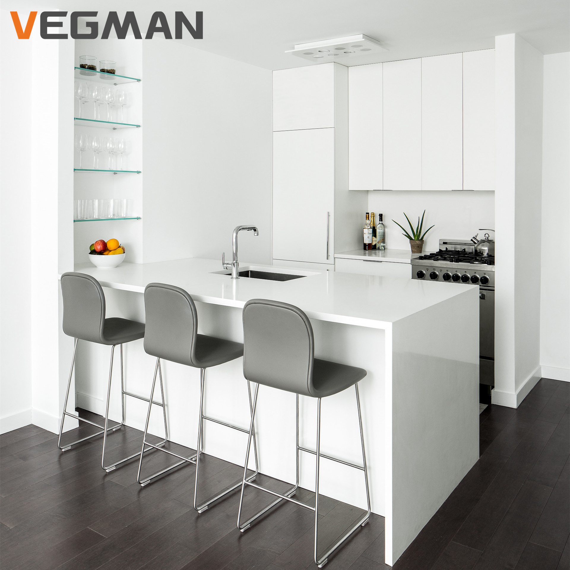 Flat Pack Modern Lacquer Gloss White Kitchen Cabinet With Island And Drawers