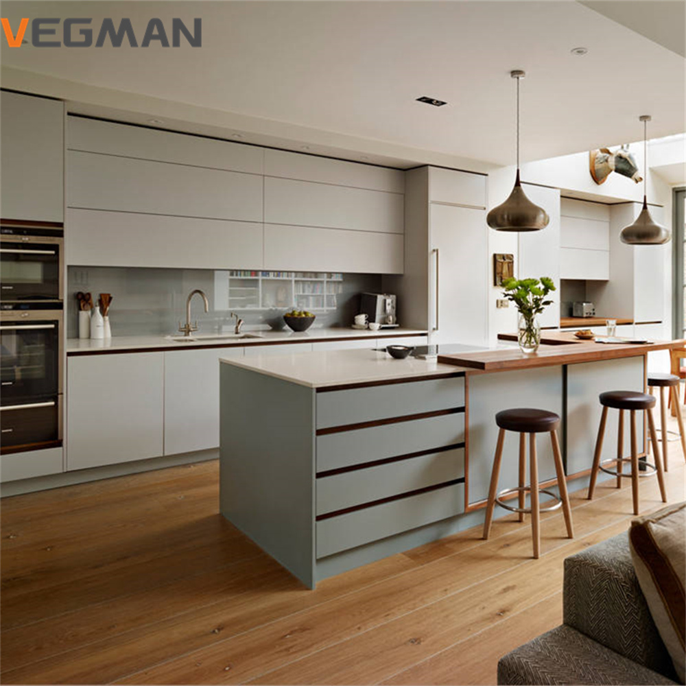 high end villa modern kitchen light grey i shaped smart lacquer kitchen cabinet with island