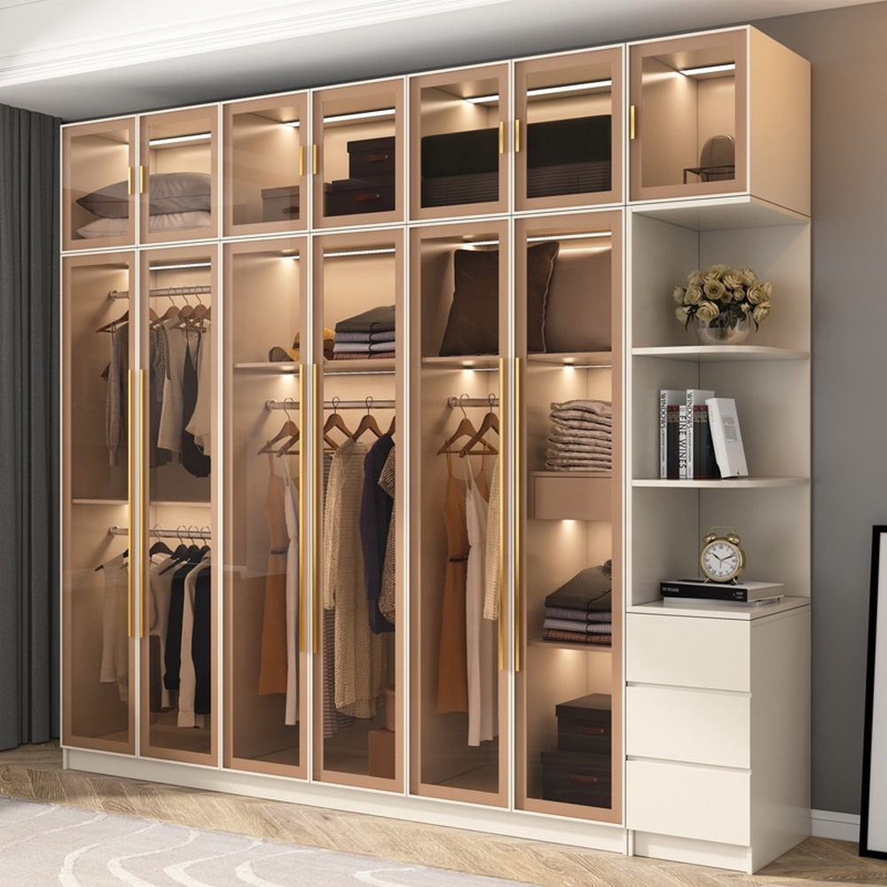 Modern Bedroom Wardrobe Closet Aluminum Frame Glass Door Walk In Wardrobes