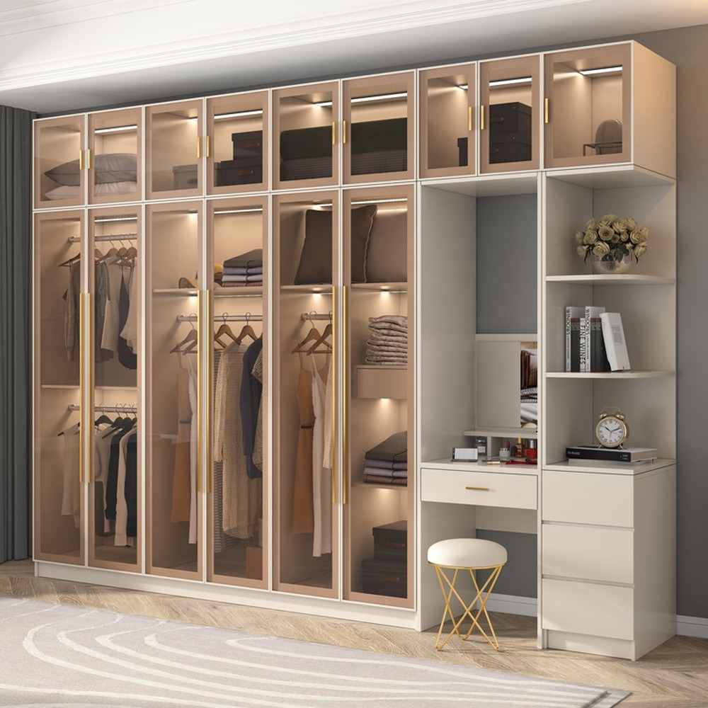 Modern Bedroom Wardrobe Closet Aluminum Frame Glass Door Walk In Wardrobes