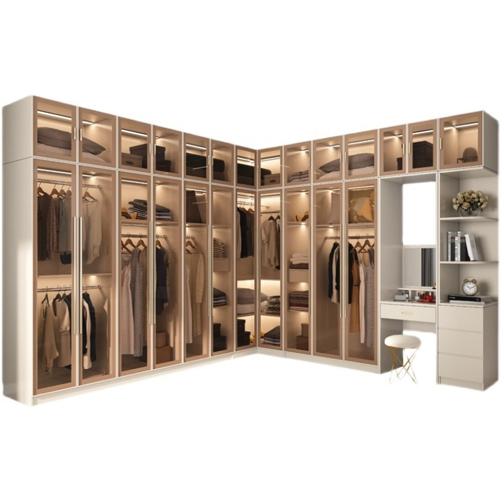 Modern Bedroom Wardrobe Closet Aluminum Frame Glass Door Walk In Wardrobes