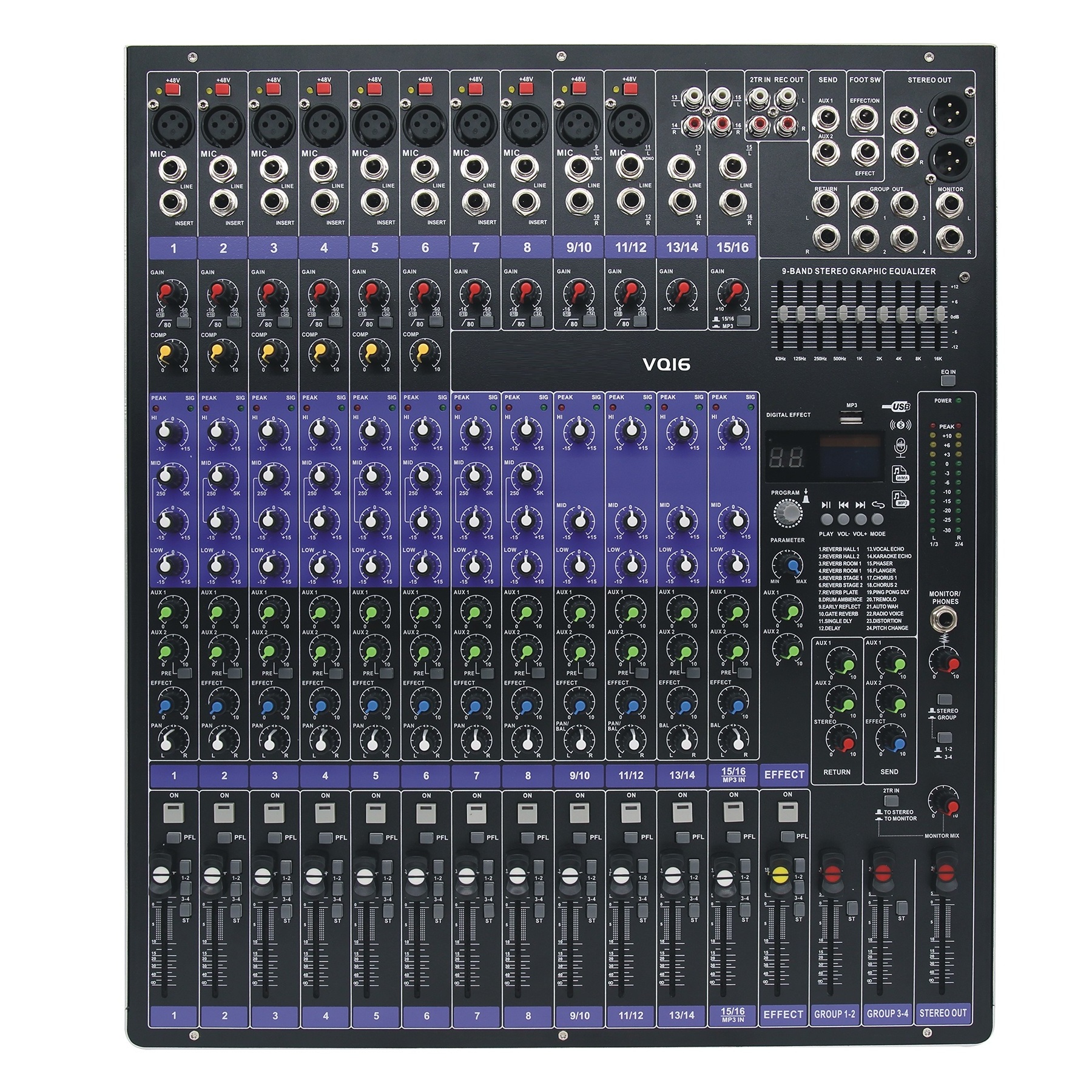 Professional 16-Channel Audio Mixer Stereo dj controller audio Mixing Console for Conference Room and Meeting Stereo System vq16