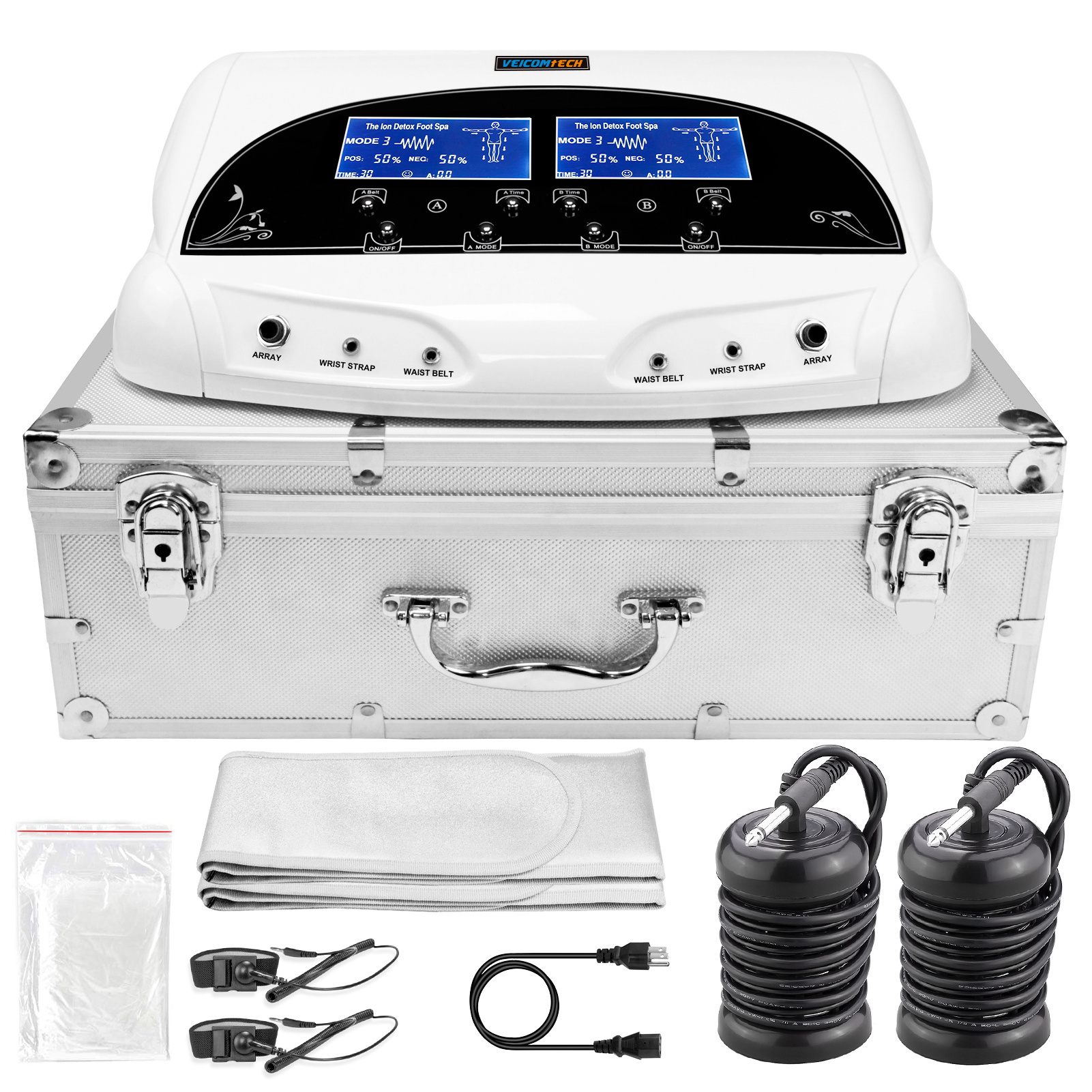 Veinio Aqua Detox Foot Bath Spa detox foot spa Machine LCD Dual Ionic Detox Cell Cleanse Machine with Aluminum box