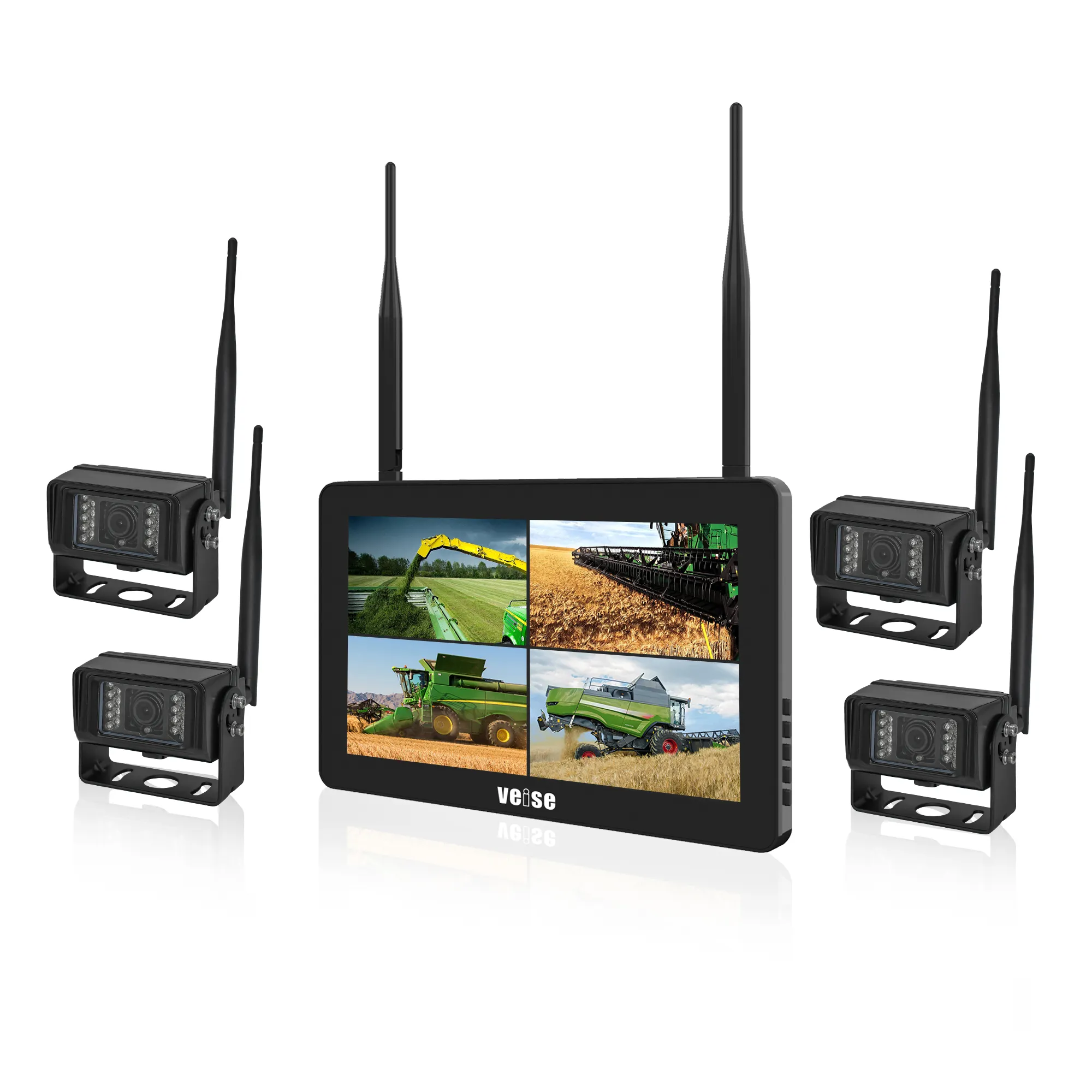 Wireless AI Monitor System 10 Inch touch screen quad Backup Camera 4 channels BSD camera kit with speaker for truck bus