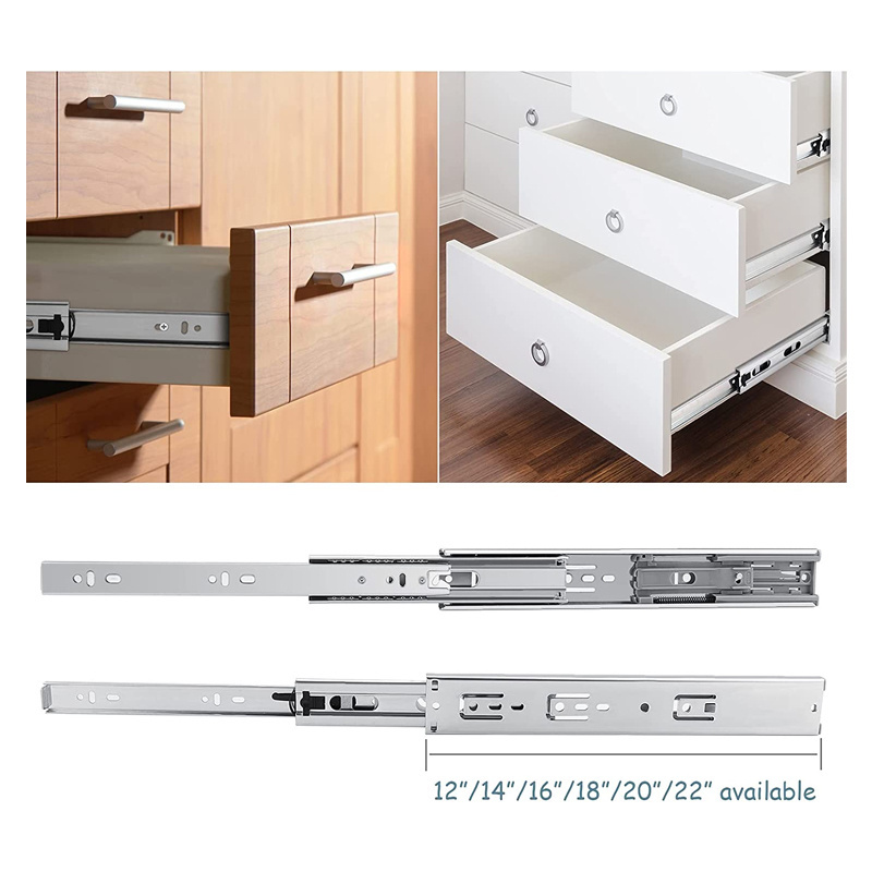 15.040 Furniture Hardware 14 Inch Self Soft Close Sliding Drawers 3 Fold Ball Bearing Slide Drawer Hydraulic Drawer Slides