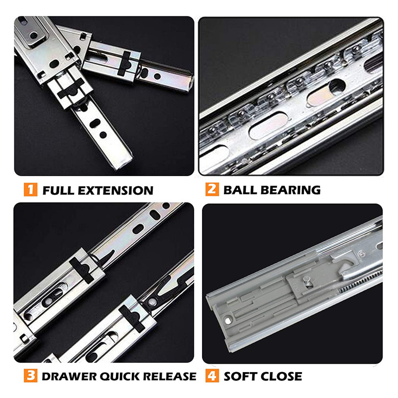 15.040 Furniture Hardware 14 Inch Self Soft Close Sliding Drawers 3 Fold Ball Bearing Slide Drawer Hydraulic Drawer Slides