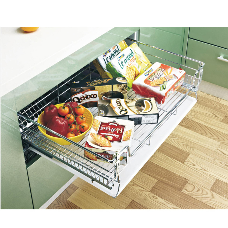 WELLTOP Kitchen Organizer Cabinet Systems Chrome Wire Basket Basket Iron Kitchen Storage VT-09.440 Drawers Pull Out Metal Modern