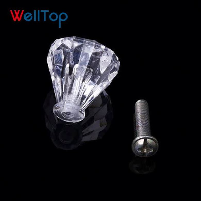 WELLTOP Kitchen Furniture Clear Faceted Small Drawer Pull Handles Knob Cupboard Cabinet Pull Handle VT-01.139