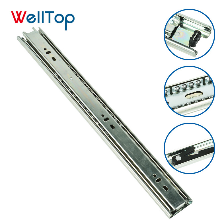 Welltop hardware cheap 45mm 3-fold full extension table drawer slides with ball bearing VT-15.005