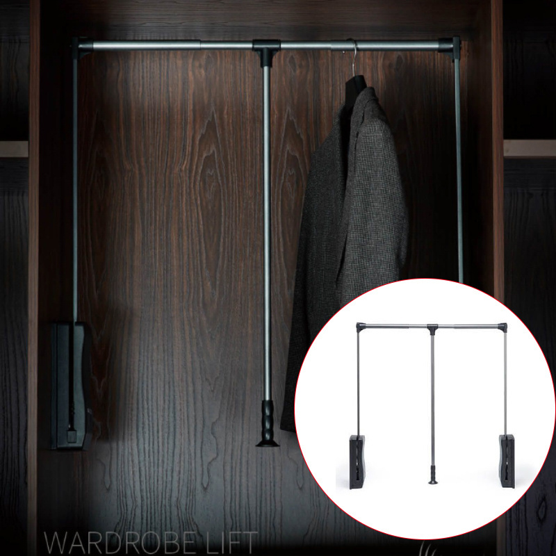 VT-10.156 WELLTOP Wardrobe Trouser Rack Rail Wardrobe Lift Pole Cabinet Adjustable Pull Down Soft Close Hydraulic Clothes Racks