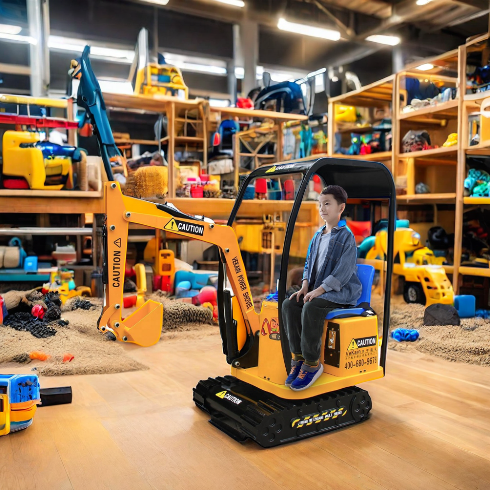 Vekain Coin-Operated Mini Electric Excavator Kids Ride on Amusement Park Ride Made of Metal and Steel