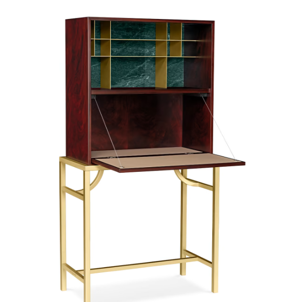 Retro metal cabinet body deep red cabinet face hollow out display frame pull down the door of the cabinet