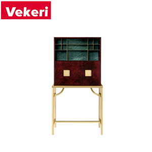 Retro metal cabinet body deep red cabinet face hollow out display frame pull down the door of the cabinet