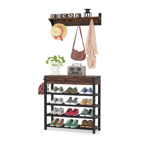 Vekin Living Room Furniture Wall Mount Coat Rack Shoe Rack Entryway 5 Tier Shoe Cabinets with Drawers