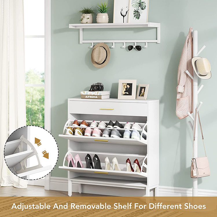 Vekin Home Furniture 2 in 1 Design Shoe Rack Coat Rack Family Shoe Rack Hallway Shoe Cabinet with Coat Hooks