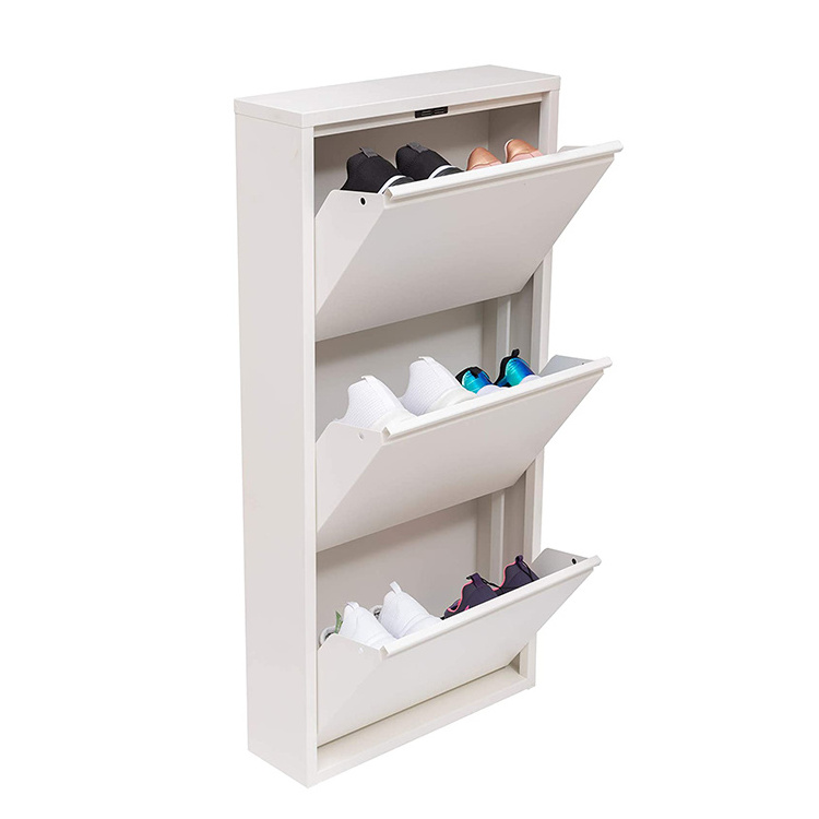 Vekin Furniture 3 tier Drawer Shoe Cabinet Home Living Room Shoe Rack Storage Organizer White Shoes Storage Shelf