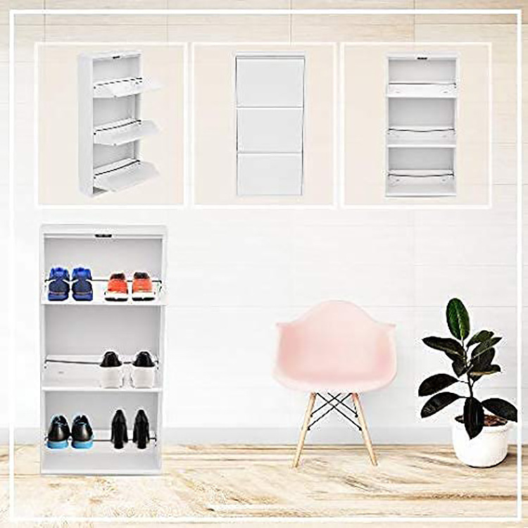 Vekin Furniture 3 tier Drawer Shoe Cabinet Home Living Room Shoe Rack Storage Organizer White Shoes Storage Shelf