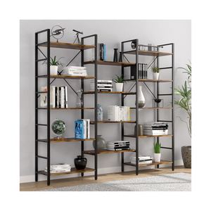 Modern style Triple Wide 5-Shelf Bookcase Industrial Vintage Open Bookshelves for Home&Office Kitchen