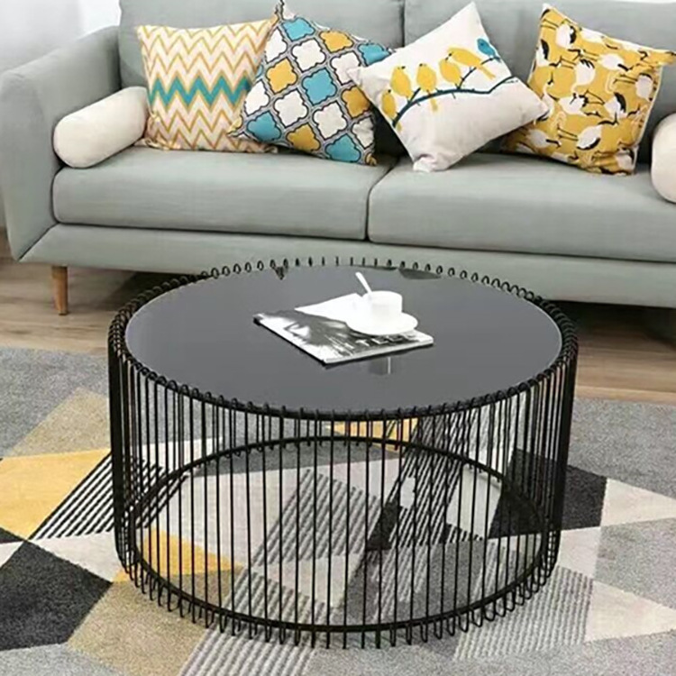 Vekin Customizable simple restaurant round hollow iron wire coffee table bedroom end table living room sofa side table