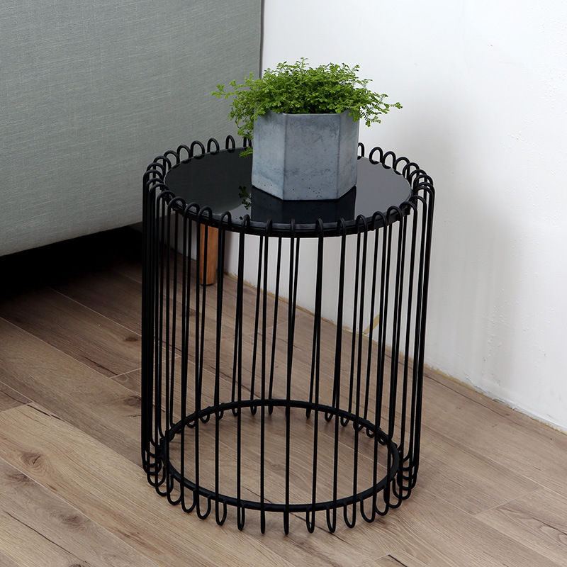 Vekin Customizable simple restaurant round hollow iron wire coffee table bedroom end table living room sofa side table