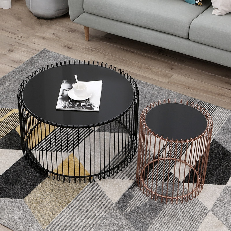 Vekin Customizable simple restaurant round hollow iron wire coffee table bedroom end table living room sofa side table