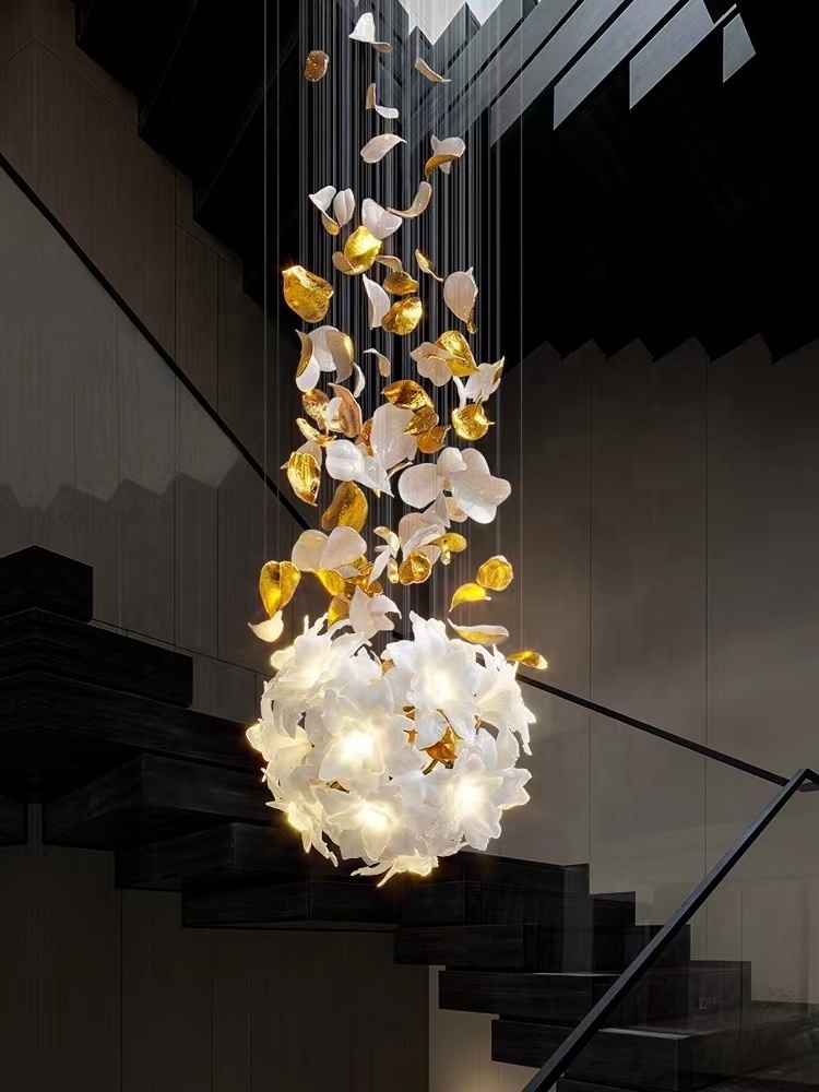 VEKO White flower chandelier ceiling light entryway chandelier high ceiling  luxury chandelier home lamps