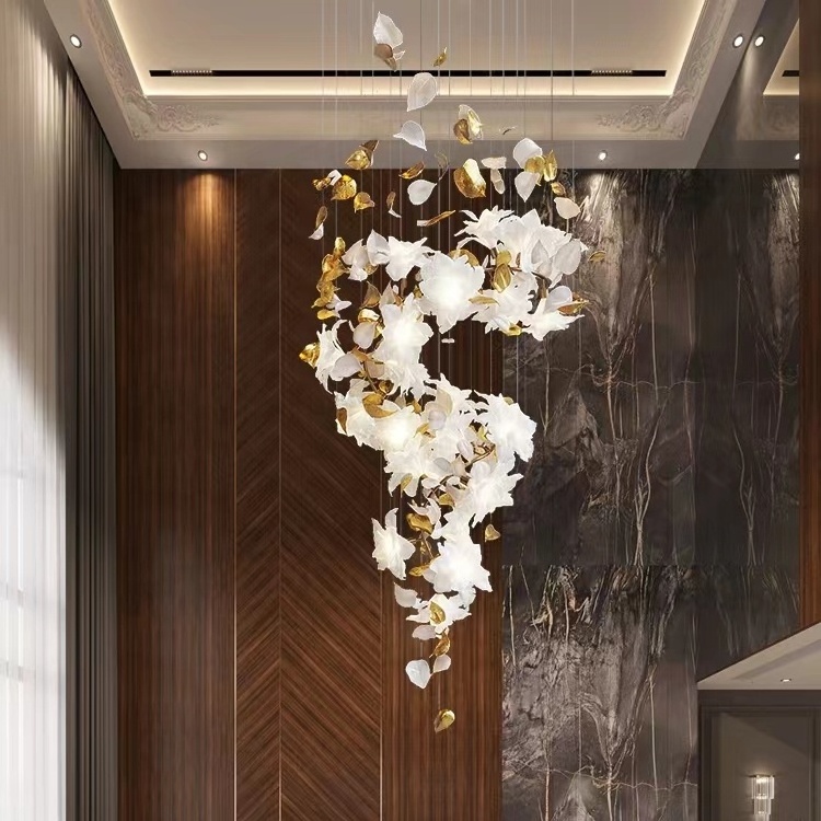 VEKO White flower chandelier ceiling light entryway chandelier high ceiling  luxury chandelier home lamps