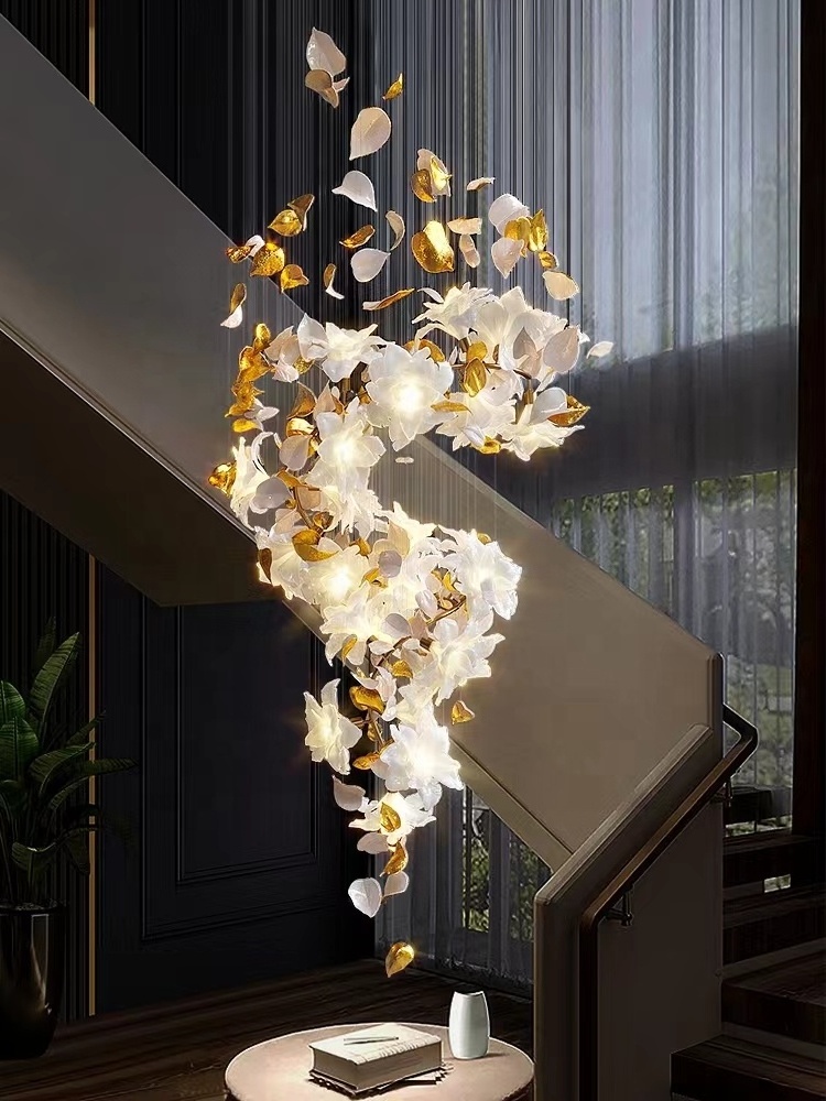 VEKO White flower chandelier ceiling light entryway chandelier high ceiling  luxury chandelier home lamps