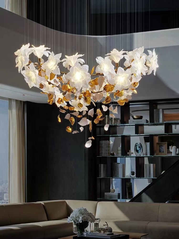 VEKO White flower chandelier ceiling light entryway chandelier high ceiling  luxury chandelier home lamps