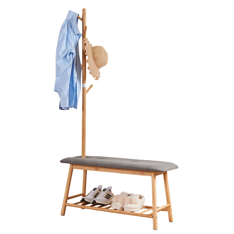 Wholesale Entryway Furniture Bamboo Hall Tree Clothes Coat Hanging Shelf Shoe Coat Rack Stand with Bench