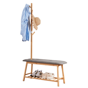 Wholesale Entryway Furniture Bamboo Hall Tree Clothes Coat Hanging Shelf Shoe Coat Rack Stand with Bench