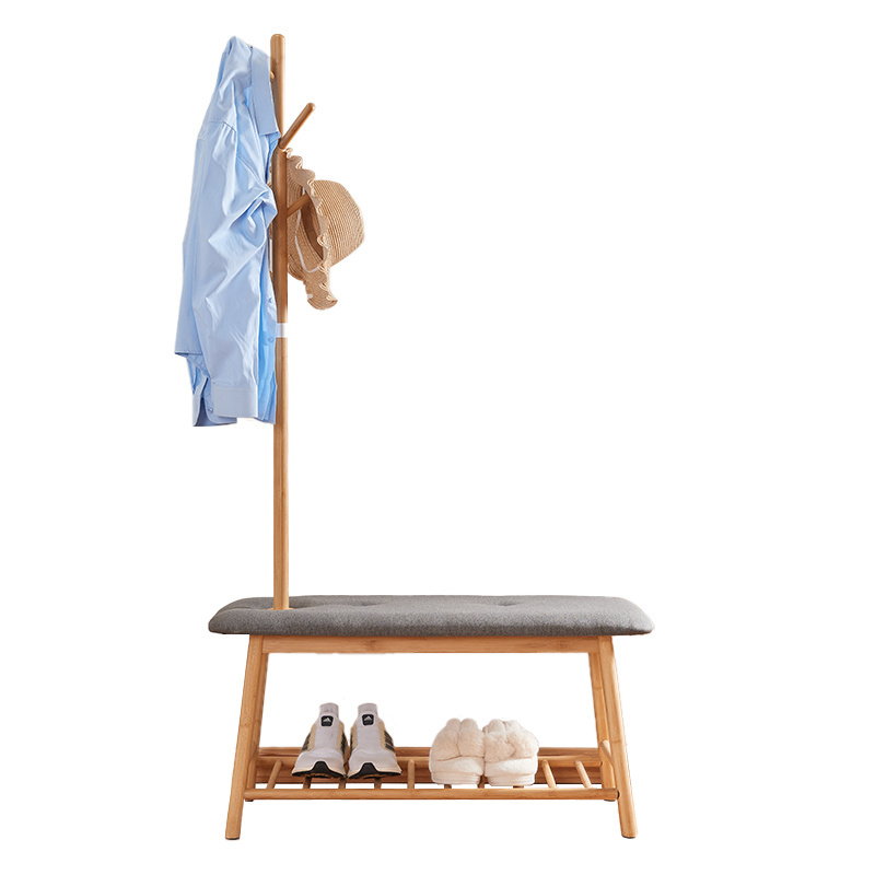 Wholesale Entryway Furniture Bamboo Hall Tree Clothes Coat Hanging Shelf Shoe Coat Rack Stand with Bench