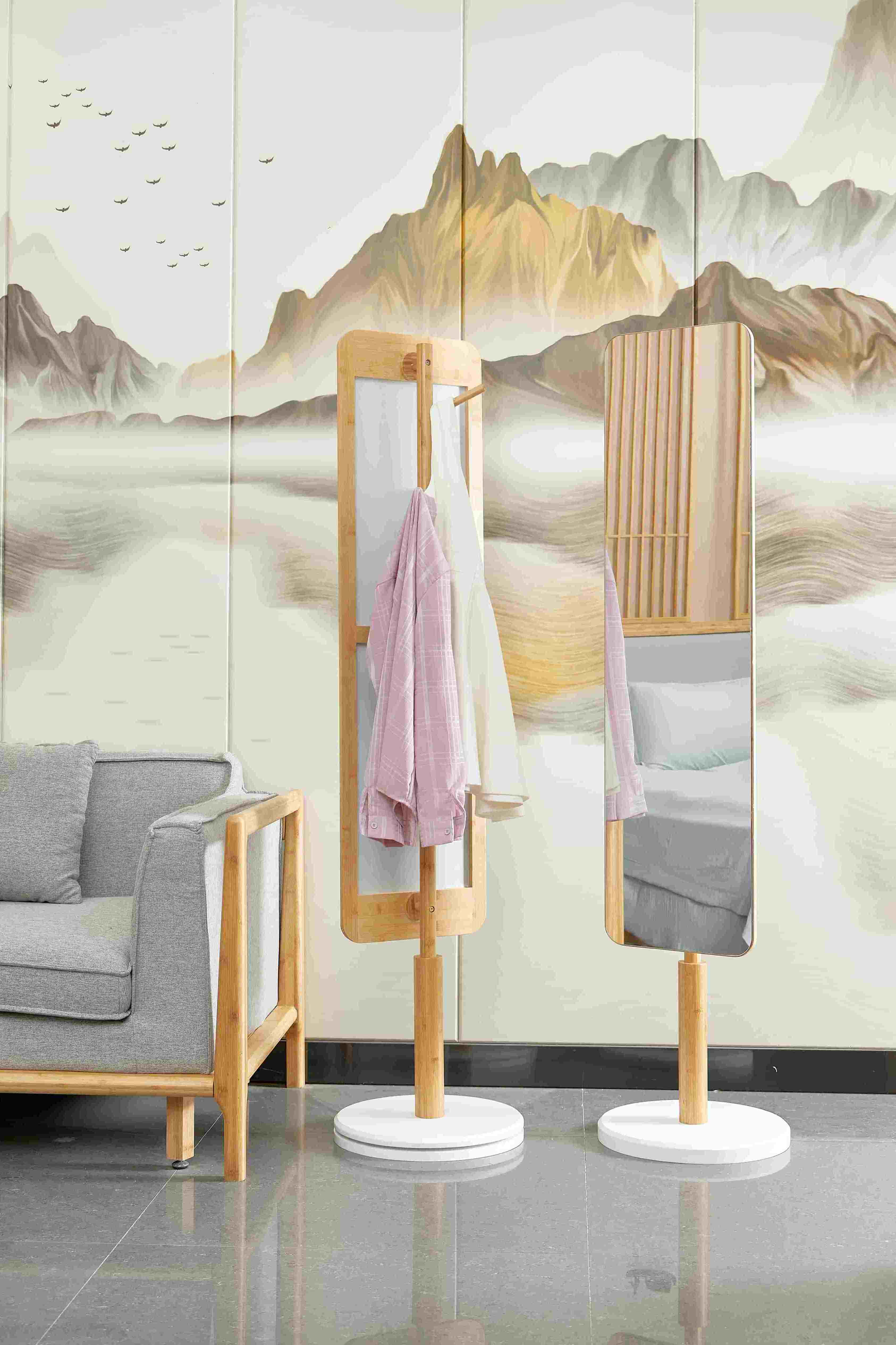 Vekoo Bamboo Coat Rack With Full-Length Mirror