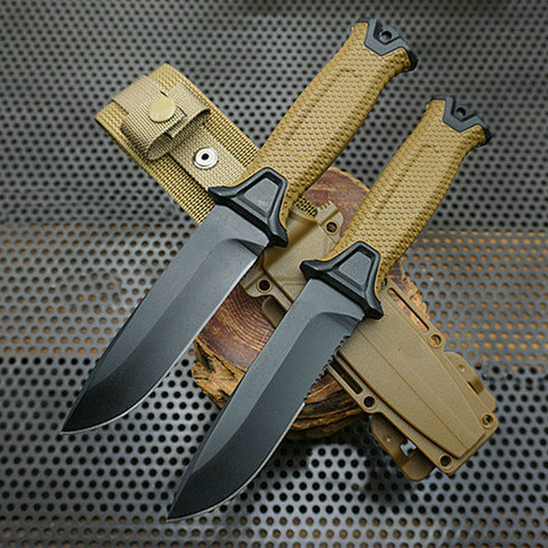 Hot Selling Manufacturer Camping Nylon Sheath Belt Straight Knife Rubber Grip Fixed Blade Hunting Knife