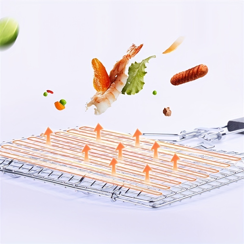 Durable Portable 304 Stainless Steel BBQ Grill with Handle Multi-functional Rack for Outdoor Camping and Barbecue