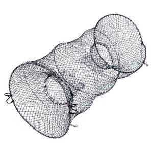 Foldable Fishing Net 1*1cm Large Mesh Crab Cage Spring Round Telescopic 6 Strands with Knotted Net